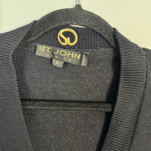 St. John Basics Santana Long Black Button Cardigan Sweater Gold Buttons Medium - Picture 4 of 5
